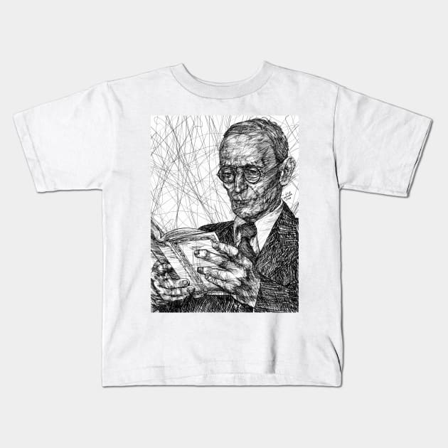 HERMANN HESSE ink portrait .3 Kids T-Shirt by lautir